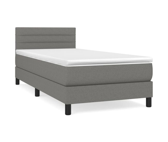 Cama box spring con colchón tela gris oscuro 80x200 cm rayas horizontales