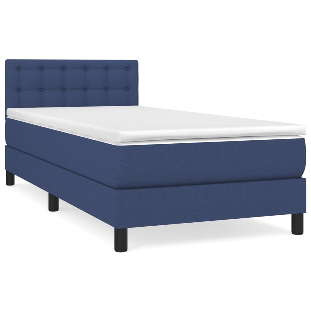 Cama box spring con colchón tela - Botones 100x200 Azul