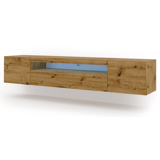 A mesa de TV AURA num estilo moderno. Mede 42x200x37 cm e inclui 4 prateleiras e 3 portas. A mesa de TV AURA num estilo moderno. Mede 42x200x37 cm e inclui 4 prateleiras e 3 portas.