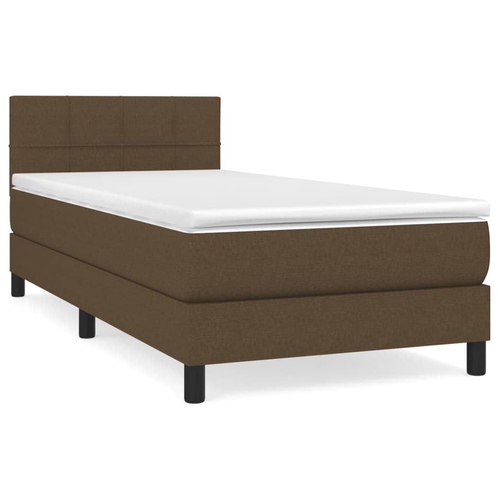 Cama box spring con colchón tela - Bloques con cuadros 90x200 Marrón