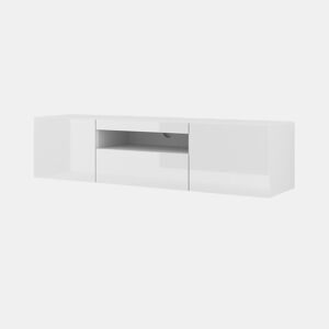 A mesa de TV AURA num estilo moderno. Mede 42x150x37 cm e inclui 4 prateleiras e 3 portas.
