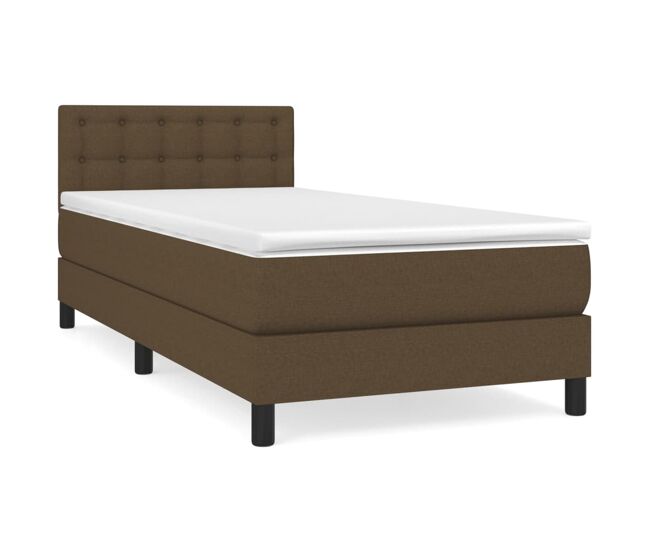 Cama box spring con colchón tela marrón oscuro 80x200 cm botones