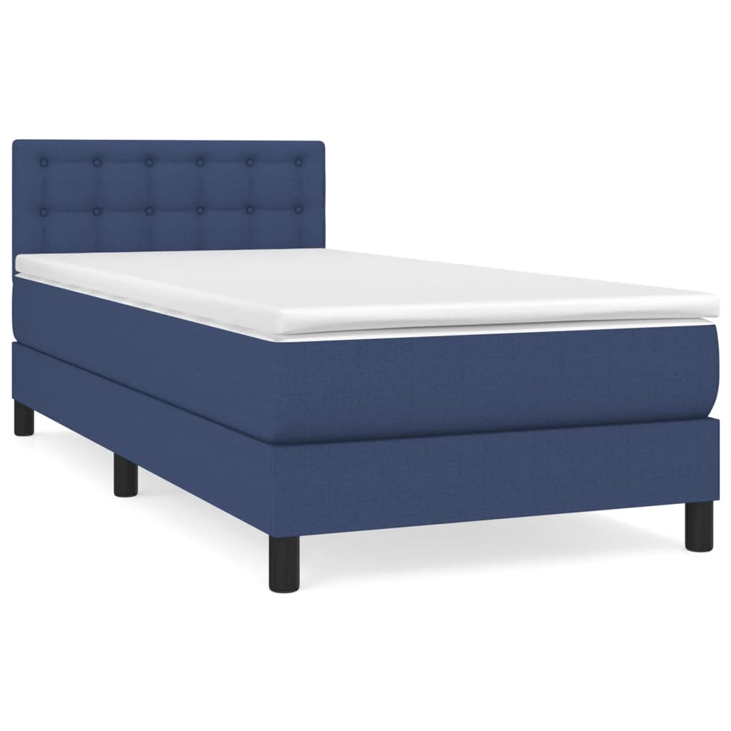 Cama box spring con colchón tela azul 80x200 cm botones
