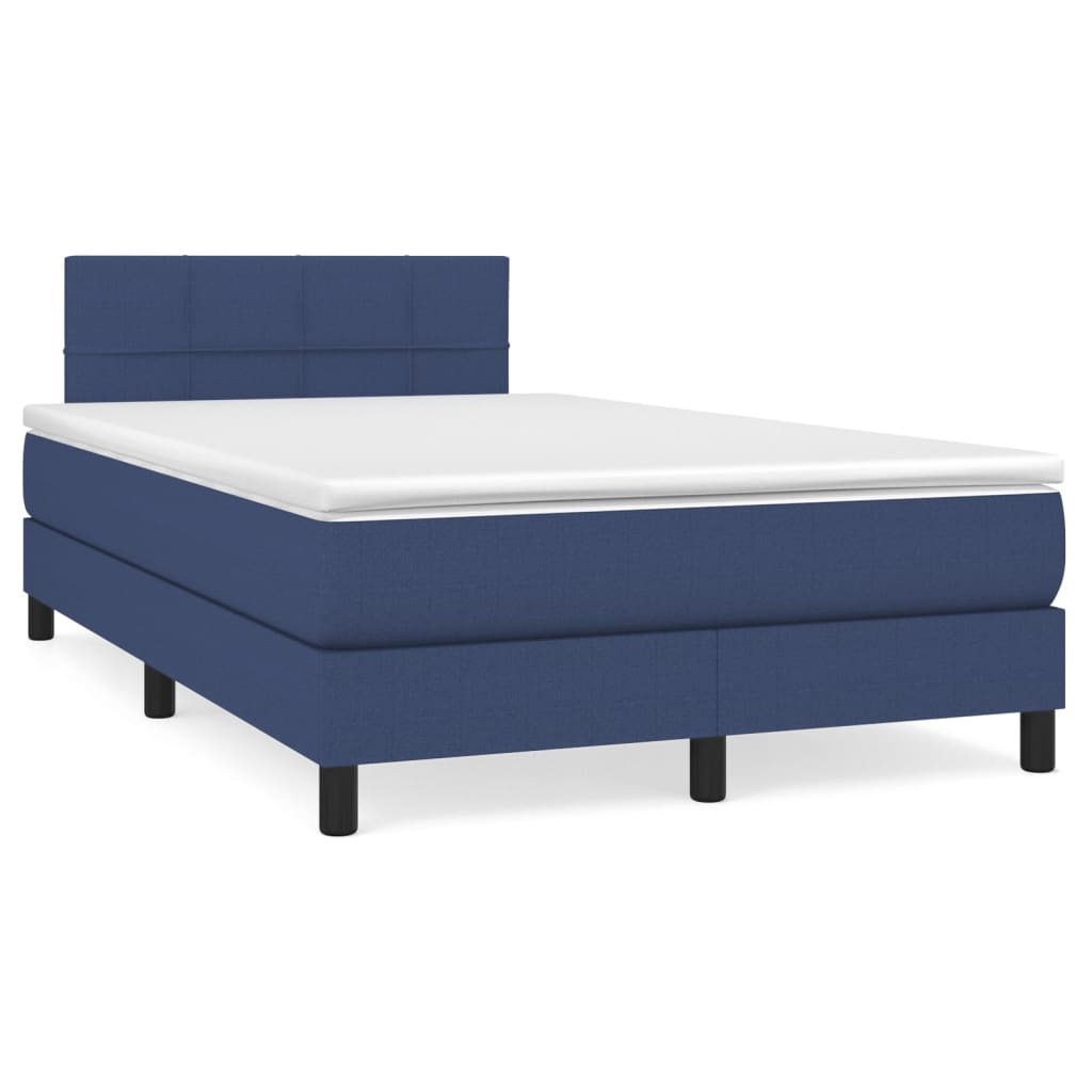 Cama box spring con colchón tela azul 120x200 cm bloques con cuadros