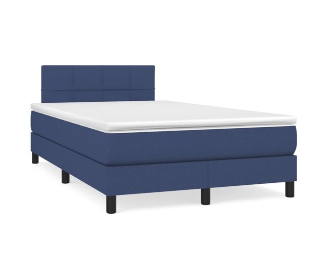 Cama box spring con colchón tela azul 120x200 cm bloques con cuadros