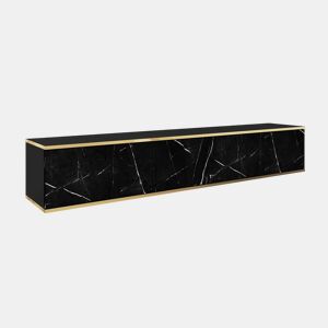 A mesa de TV ORO apresenta uma cor marmor, dourada num estilo moderno. Mede 30x175x32 cm e inclui 3 prateleiras e 3 portas.