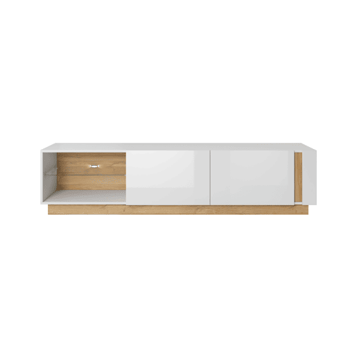 ARCADE4 TV-stand com um estilo moderno, medindo 46x188x40 cm e tem 4 prateleiras, 2 portas, bem como iluminação LED