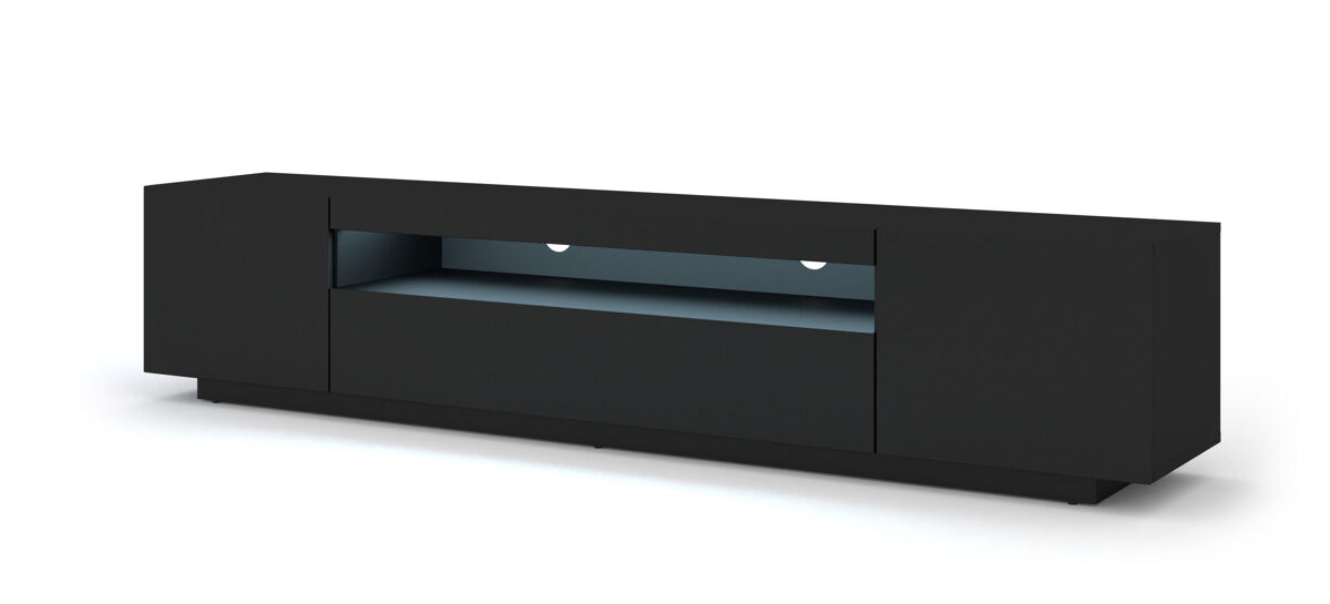 el soporte de tv aura un estilo moderno mide 42x200x37 cm e incluye 4 estantes y 3 puertas