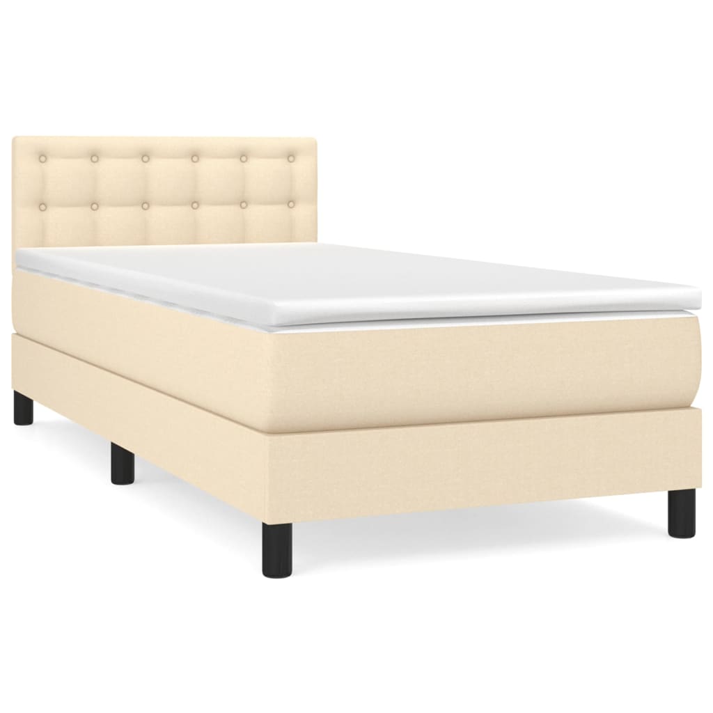 Cama box spring con colchón tela - Botones 100x200 Crema