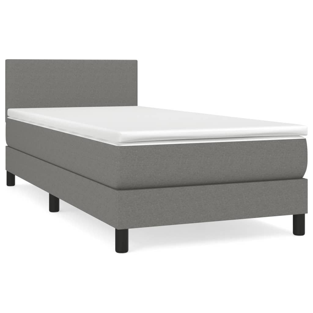 Cama box spring con colchón tela - Diseño plano 90x190 Gris Oscuro