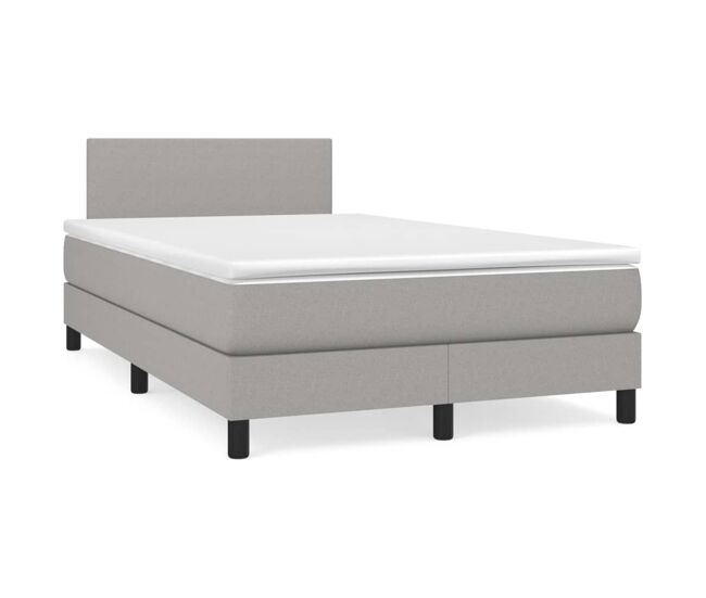 Cama box spring con colchón tela gris claro 120x200 cm diseño plano