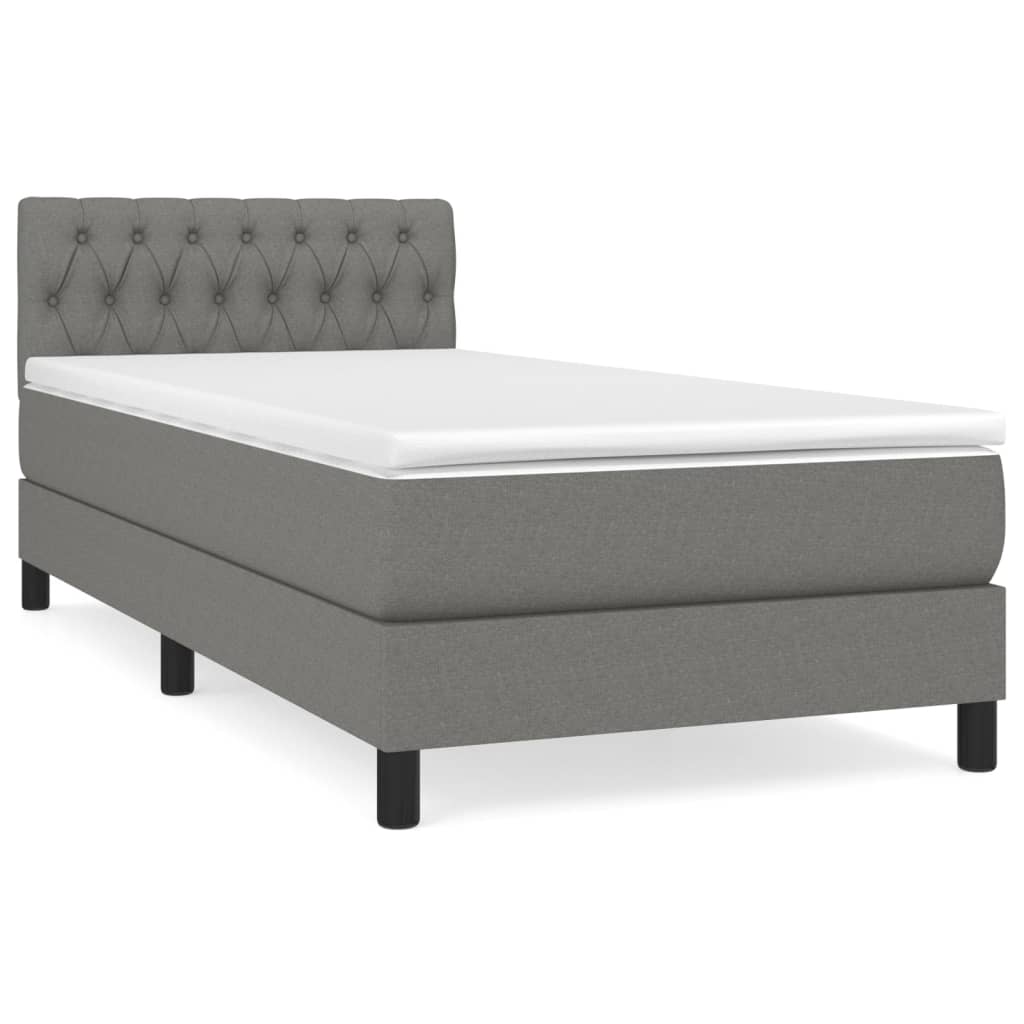 Cama box spring con colchón tela gris oscuro 90x200 cm diseño de botones