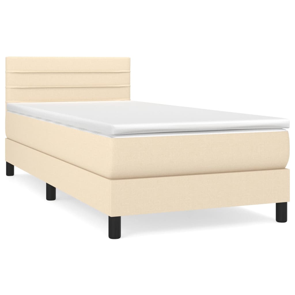 Cama box spring con colchón tela color crema 100x200 cm rayas horizontales