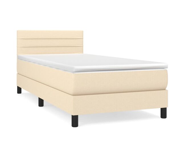 Cama box spring con colchón tela color crema 100x200 cm rayas horizontales