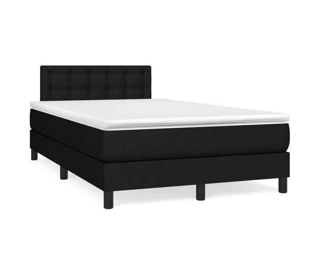 Cama box spring con colchón tela negro 120x200 cm botones