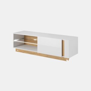 Suporte para televisor ARCADE medindo 46x139x40 cm, com 3 prateleiras, 1 porta e iluminação LED