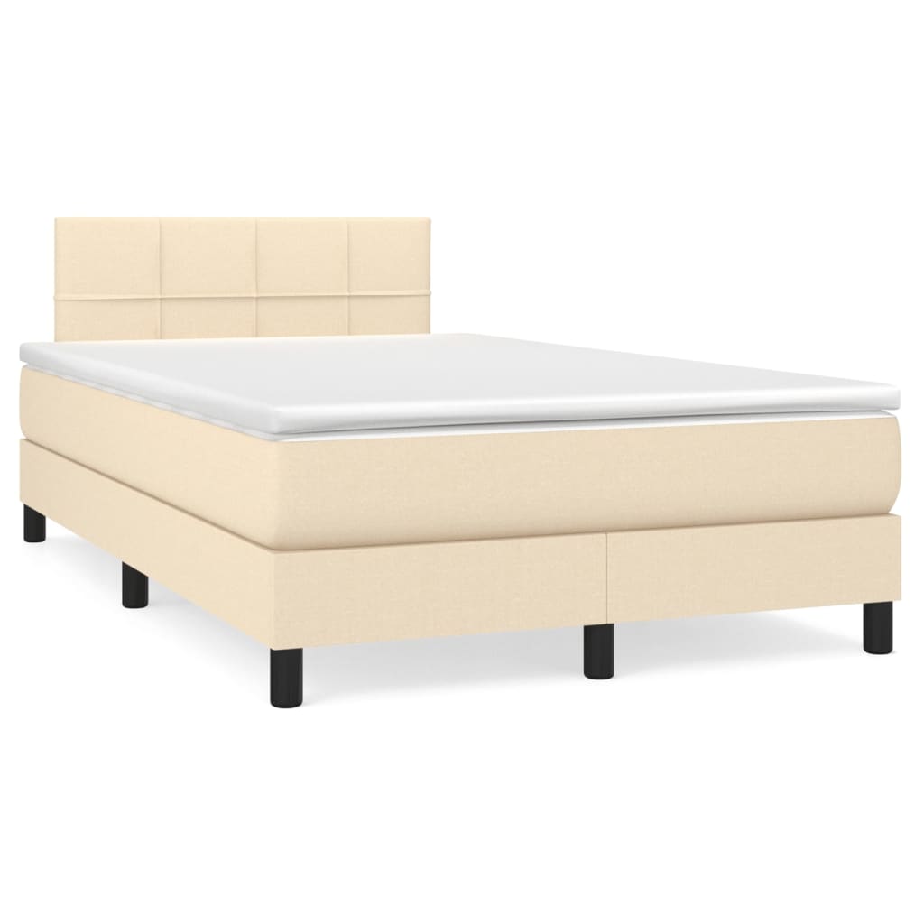 Cama box spring con colchón tela color crema 120x200 cm bloques con cuadros