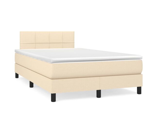 Cama box spring con colchón tela color crema 120x200 cm bloques con cuadros