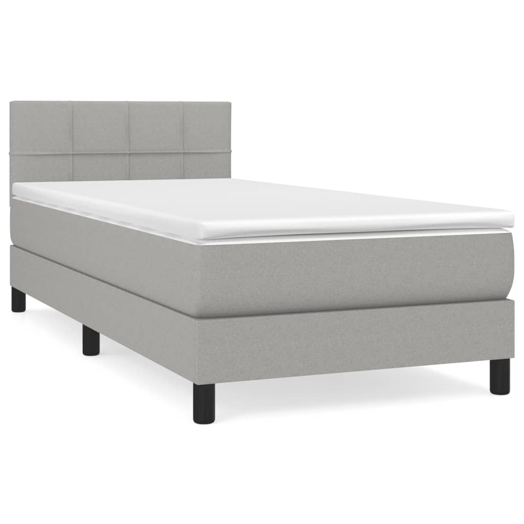 Cama box spring con colchón tela - Bloques con cuadros 90x200 Gris Claro