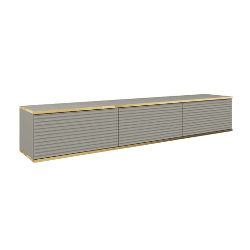 A mesa de TV ORO em MDF num estilo moderno. Mede 30x175x32 cm e inclui 3 prateleiras e 3 portas.