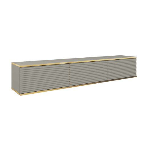 A mesa de TV ORO em MDF num estilo moderno. Mede 30x175x32 cm e inclui 3 prateleiras e 3 portas.