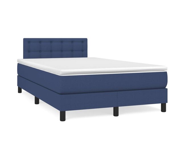 Cama box spring con colchón tela azul 120x200 cm botones