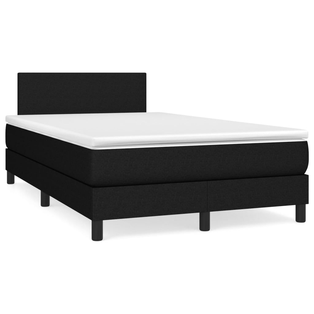 Cama box spring con colchón tela negro 120x200 cm diseño plano