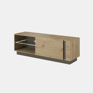 Suporte para televisor ARCADE medindo 46x139x40 cm, com 3 prateleiras, 1 porta e iluminação LED