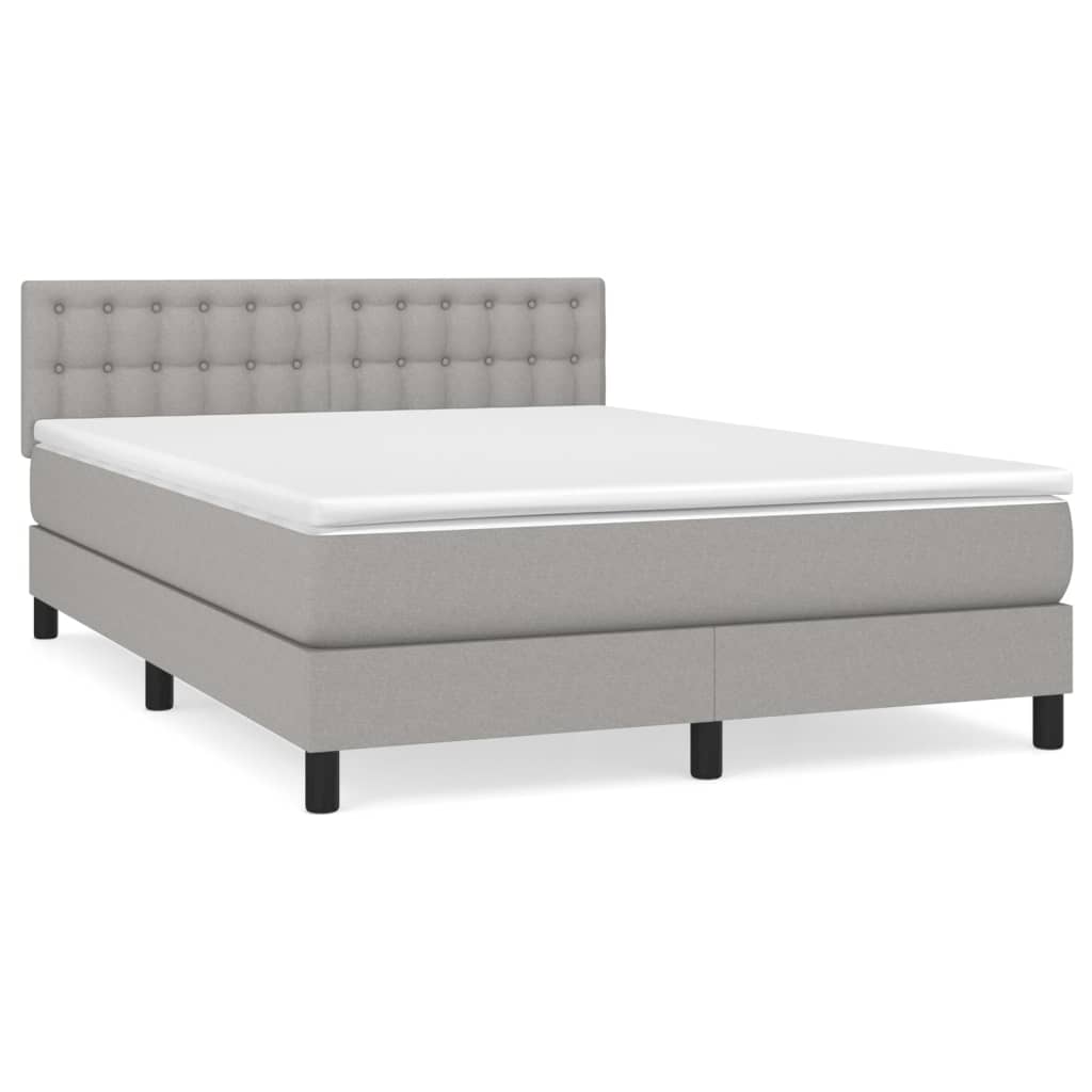 Cama box spring con colchón tela gris claro 140x200 cm botones