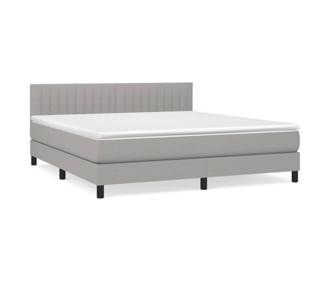 Cama box spring con colchón tela gris claro 180x200 cm rayas verticales