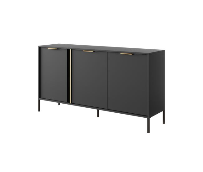 Comoda lars en negro, dorado con un estilo moderno, mide 82x154x40 cm y tiene 6 estantes, 3 puertas