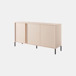 Cómoda DAST em bege com um estilo moderno, medindo 82x154x40 cm e tem 6 prateleiras, 3 portas e iluminação LED