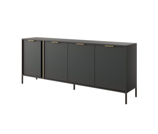Comoda lars en negro, dorado con un estilo moderno, mide 82x203x40 cm y tiene 8 estantes, 4 puertas