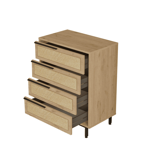 Cómoda OCEAN, num estilo moderno, mede 95x75x45 cm e tem 4 gavetas