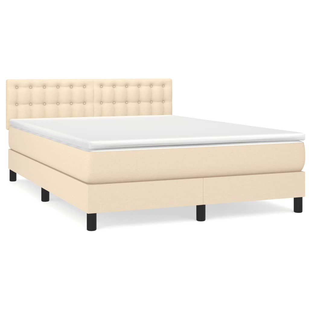 Cama box spring con colchón tela - Botones 140x190 Crema