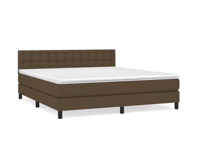 Cama box spring con colchón tela marrón oscuro 160x200 cm botones