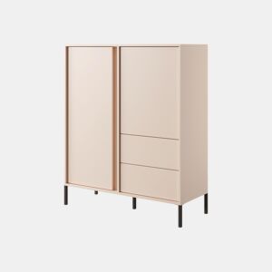 Cómoda DAST em bege com estilo moderno, com 124x104x40 cm, 5 prateleiras, 2 portas e 2 gavetas com iluminação LED