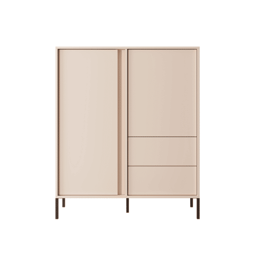 Cómoda DAST em bege com estilo moderno, com 124x104x40 cm, 5 prateleiras, 2 portas e 2 gavetas com iluminação LED