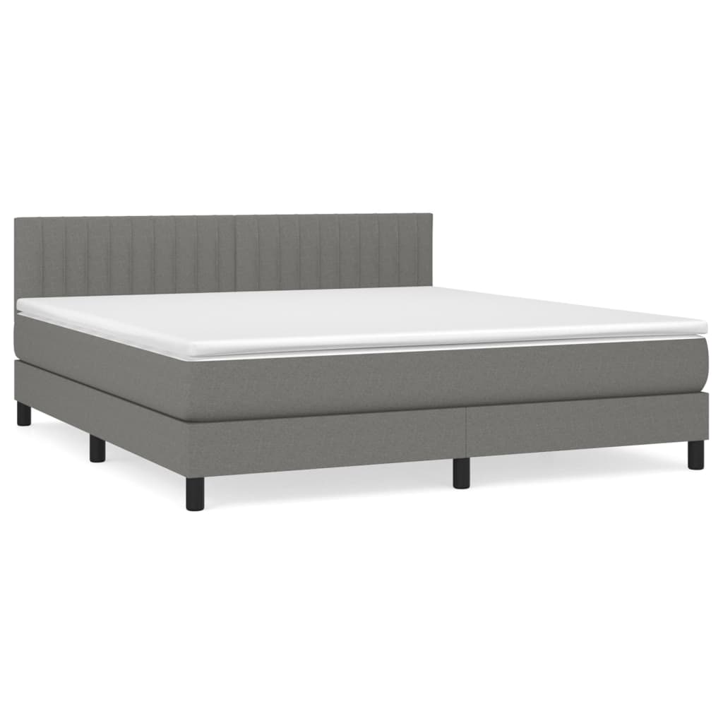 Cama box spring con colchón tela gris oscuro 180x200 cm rayas verticales