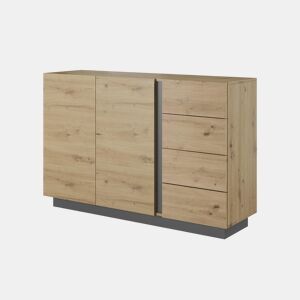 ARCADE cómoda com um estilo moderno, medindo 91x139x40 cm e tem 2 prateleiras, 2 portas e 4 gavetas