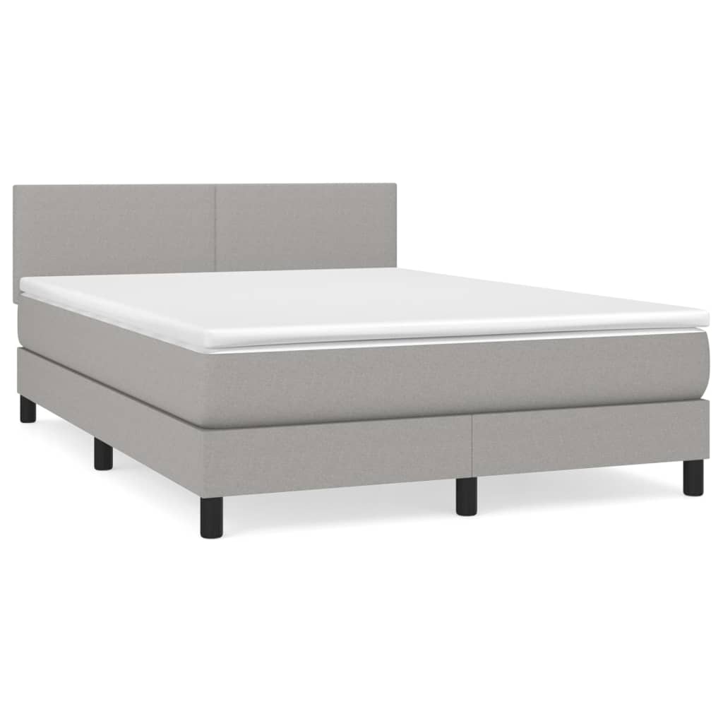 Cama box spring con colchón tela gris claro 140x190 cm diseño plano
