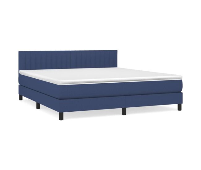 Cama box spring con colchón tela azul 180x200 cm rayas verticales