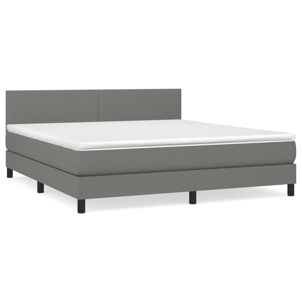 Cama box spring con colchón tela gris oscuro 180x200 cm diseño plano