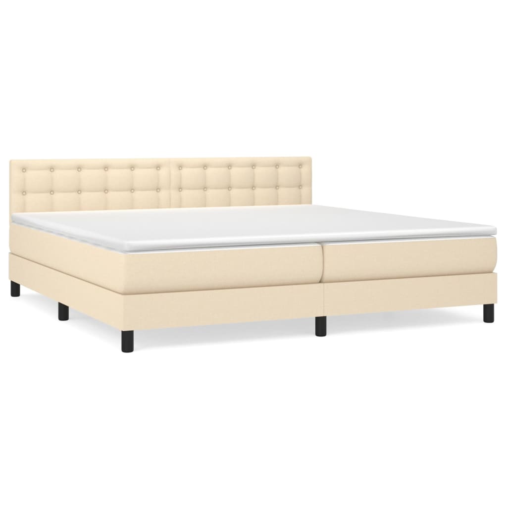 Cama box spring con colchón tela - Botones 200x200 Crema