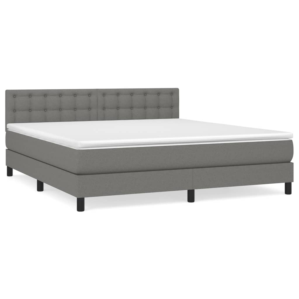 Cama box spring con colchón tela gris oscuro 160x200 cm botones