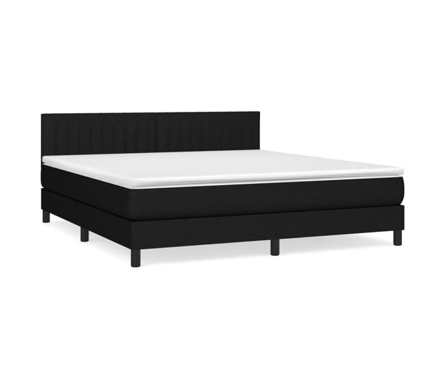 Cama box spring con colchón tela negro 180x200 cm rayas verticales