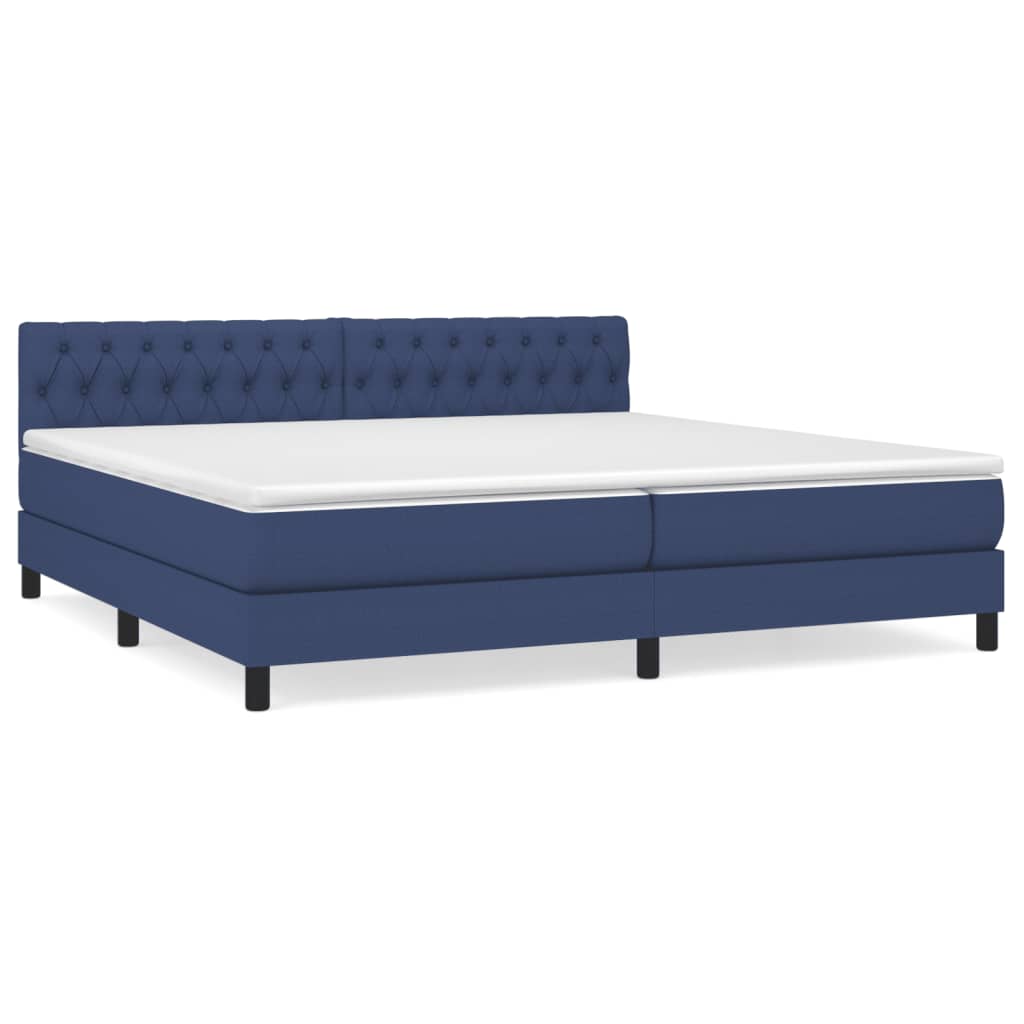 Cama box spring con colchón tela azul 200x200 cm diseño de botones