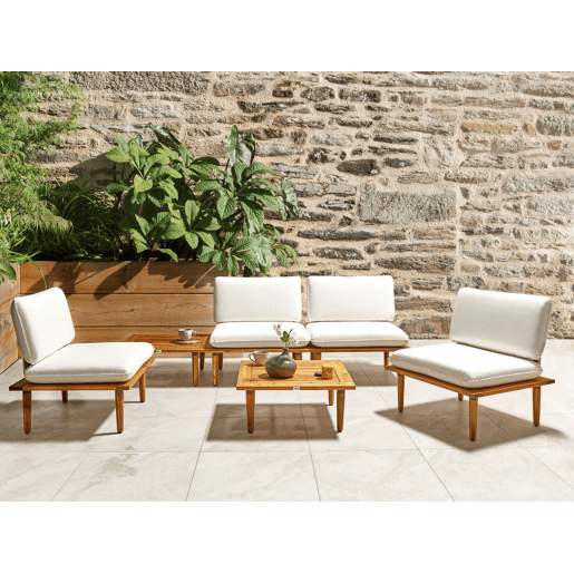 Conjunto de jardim com mesa 4 lugares FRASCATI Madeira de Acácia certificada Branco creme