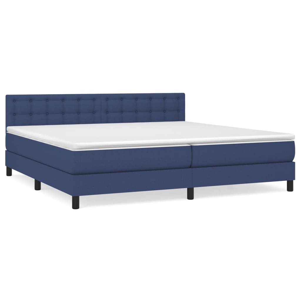 Cama box spring con colchón tela - Botones 200x200 Azul