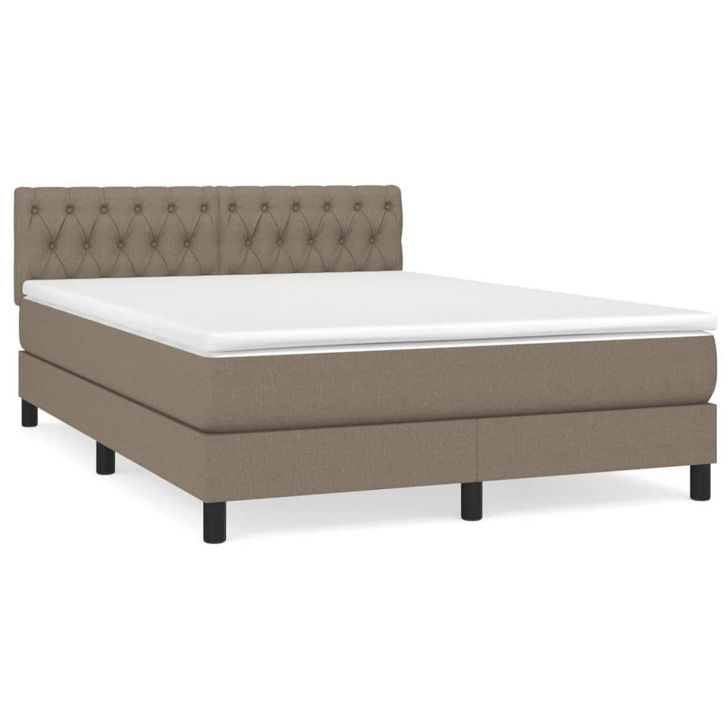 Cama box spring con colchón tela gris taupe 140x190 cm diseño de botones